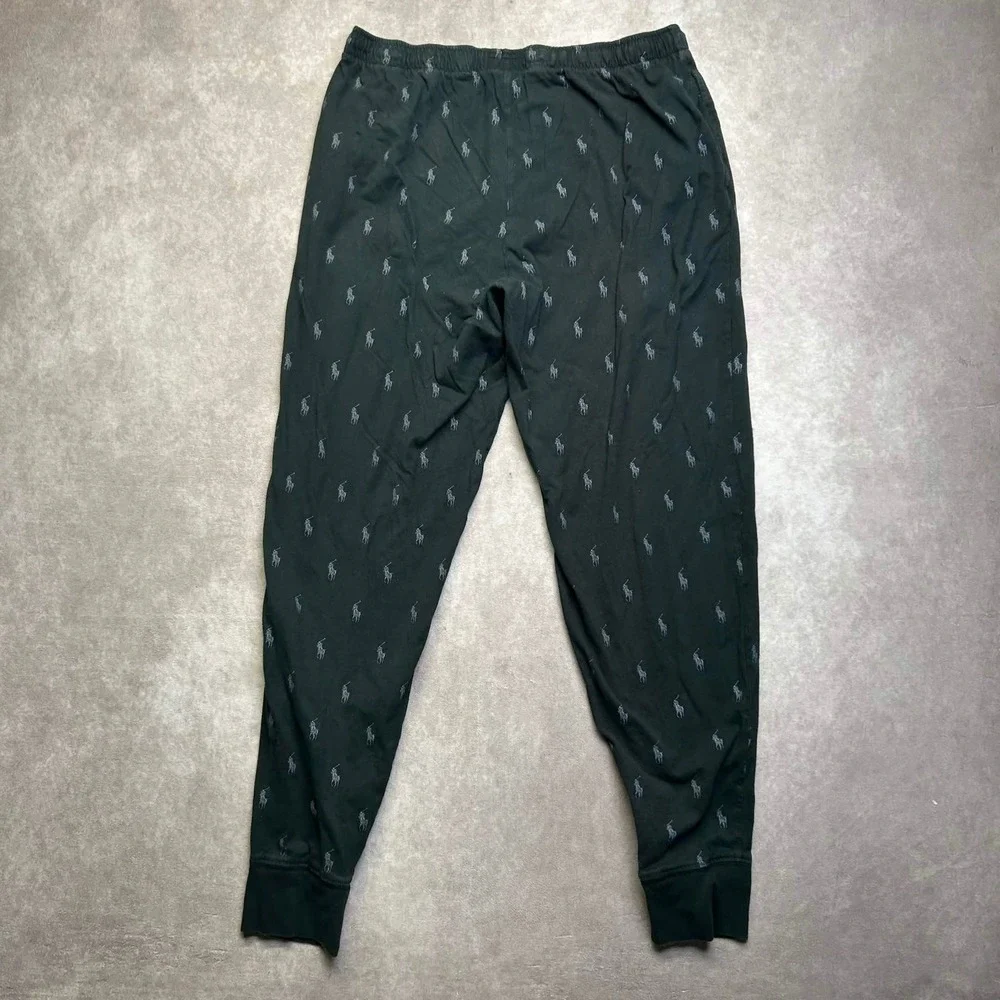 Polo Ralph Lauren Mens Black Allover Pony Logo Jogger Pajama Pants Size Large *